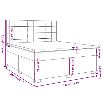 vidaXL Pat box spring cu saltea, gri închis, 200x200 cm, catifea