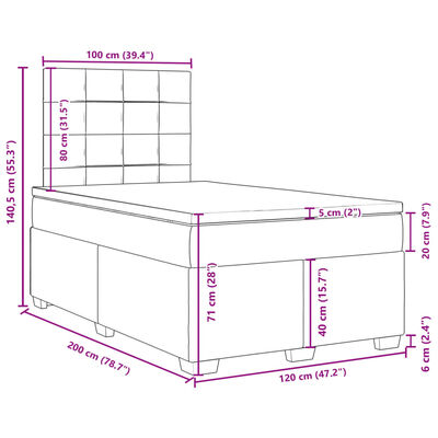 vidaXL Pat continental cu saltea, gri deschis, 120x200 cm, catifea