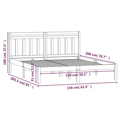 vidaXL Cadru de pat King Size, negru, 150x200 cm, lemn masiv