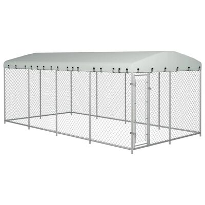 vidaXL Padoc pentru câini de exterior, cu acoperiș, 7,6 x 3,8 x 2,3 m