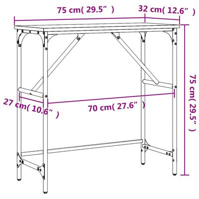 vidaXL Masă consolă, stejar sonoma, 75x32x75 cm, lemn prelucrat