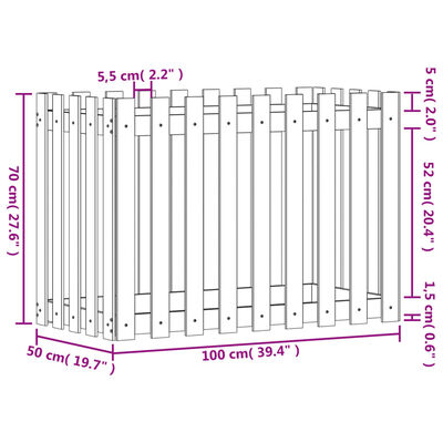 vidaXL Pat înălțat grădină design gard alb 100x50x70cm lemn pin tratat