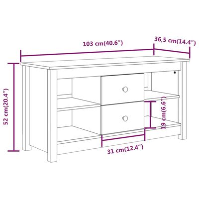 vidaXL Comodă TV, maro miere, 103x36,5x52 cm, lemn masiv de pin