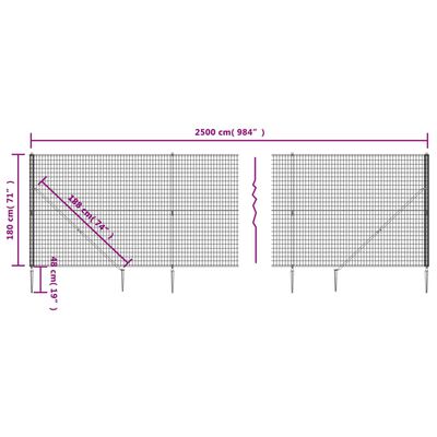 vidaXL Gard plasă de sârmă cu țăruși de fixare, antracit, 1,8x25 m