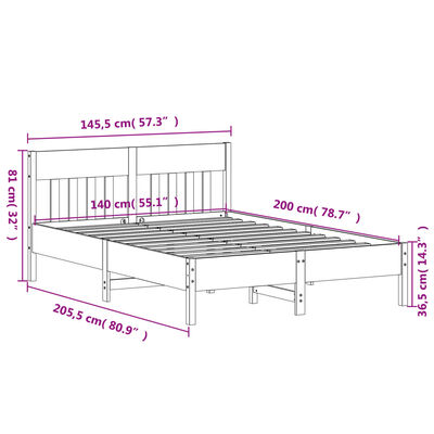 vidaXL Cadru de pat fără saltea, maro ceruit 140x200 cm lemn masiv pin