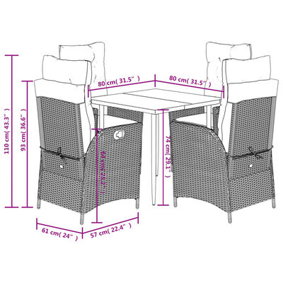 vidaXL Set mobilier de grădină cu perne, 5 piese, negru, poliratan