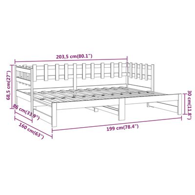 vidaXL Pat de zi extensibil maro miere 2x(80x200) cm lemn masiv de pin