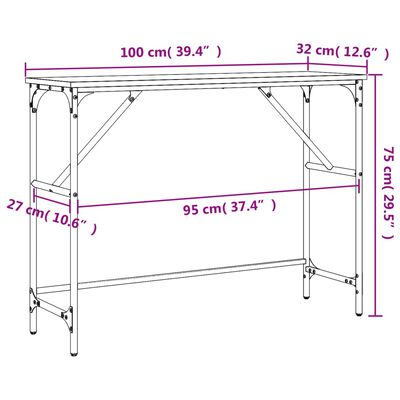 vidaXL Măsuță consolă, gri sonoma, 100x32x75 cm, lemn prelucrat