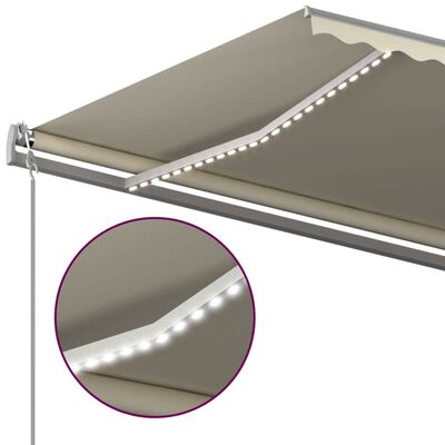 vidaXL Copertină retractabilă manual, cu LED, crem, 5x3 m