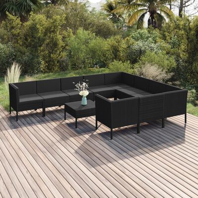 vidaXL Set mobilier de grădină cu perne, 11 piese, negru, poliratan