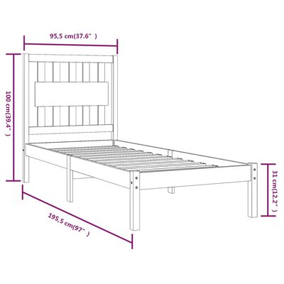 vidaXL Cadru de pat single, negru, 90x190 cm, lemn masiv de pin