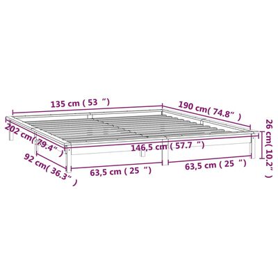 vidaXL Cadru de pat dublu cu LED, negru, 135x190 cm, lemn masiv