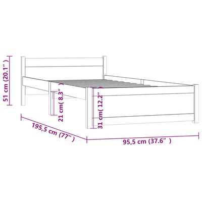 vidaXL Cadru de pat single, maro miere, 90x190 cm, lemn masiv