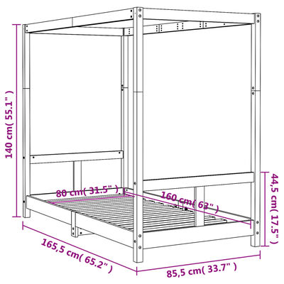 vidaXL Cadru de pat pentru copii, negru, 80x160 cm, lemn masiv de pin