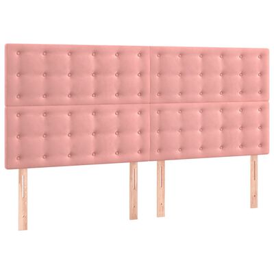 vidaXL Pat box spring cu saltea, roz, 200x200 cm, catifea