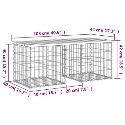 vidaXL Bancă de grădină, design gabion, 103x44x42cm, lemn masiv de pin