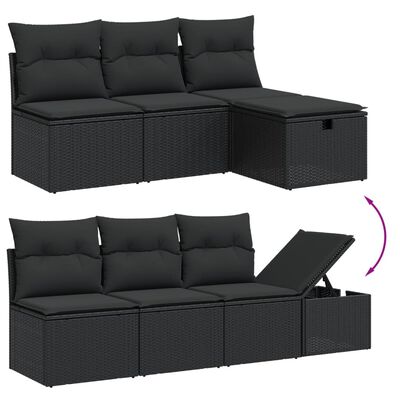 vidaXL Set canapele de grădină cu perne, 7 piese, negru, poliratan