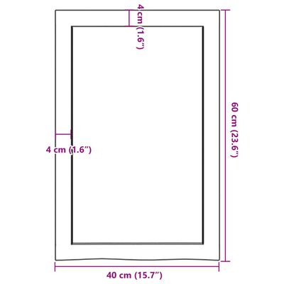 vidaXL Blat de baie, 40x60x(2-4) cm, lemn masiv netratat