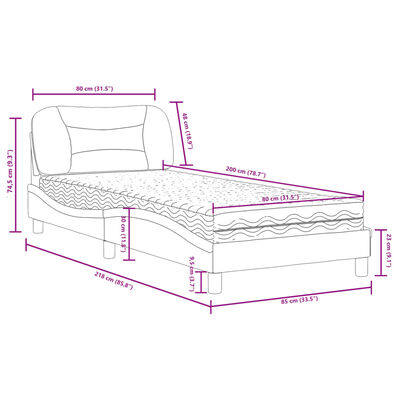 vidaXL Pat cu saltea, alb, 80x200 cm, piele ecologică