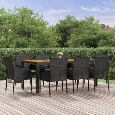 vidaXL Set mobilier de grădină cu perne, 9 piese, negru, poliratan