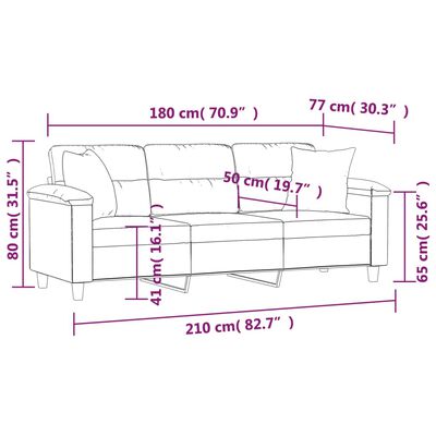 vidaXL Canapea cu 3 locuri, perne&pernuțe gri închis 180 cm microfibră