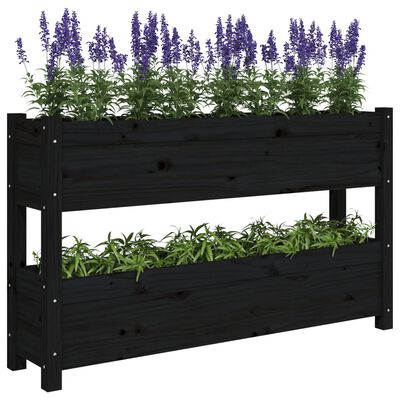 vidaXL Jardinieră, negru, 112x25x66 cm, lemn masiv de pin