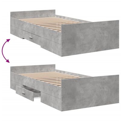 vidaXL Cadru de pat cu sertare, gri beton, 75x190 cm, lemn prelucrat