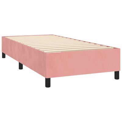 vidaXL Pat box spring cu saltea, roz, 90x190 cm, catifea