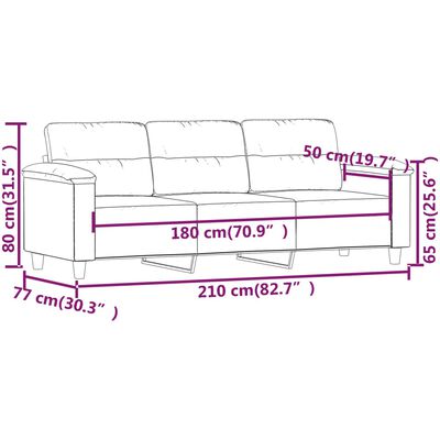 vidaXL Canapea cu 3 locuri, negru, 180 cm, țesătură microfibră