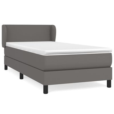 vidaXL Pat box spring cu saltea, gri, 90x190 cm, piele ecologică