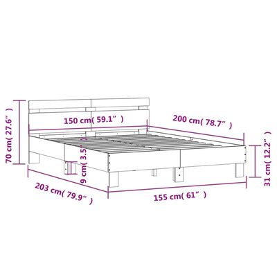 vidaXL Cadru de pat cu tăblie gri beton 150x200 cm lemn prelucrat