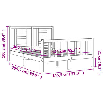 vidaXL Cadru de pat cu tăblie, negru, 140x200 cm, lemn masiv