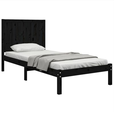 vidaXL Cadru de pat single, negru, 90x190 cm, lemn masiv de pin