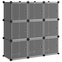 vidaXL Organizator cub de depozitare cu uși, 9 cuburi, negru, PP