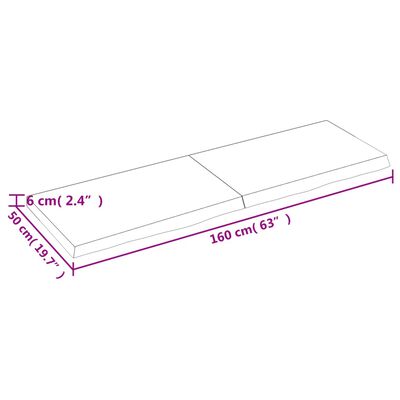 vidaXL Blat de baie, 160x50x(2-6) cm, lemn masiv netratat