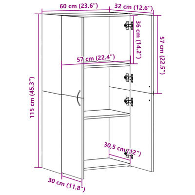 vidaXL Fișet, gri beton, 60x32x115 cm, lemn prelucrat