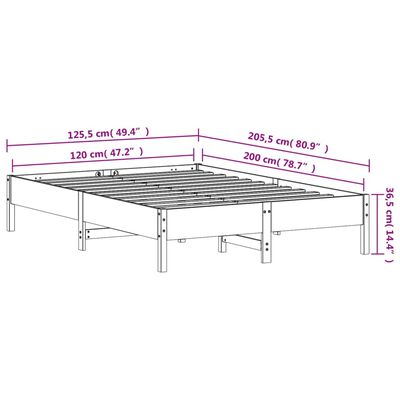 vidaXL Cadru de pat fără saltea, alb, 120x200 cm, lemn masiv pin