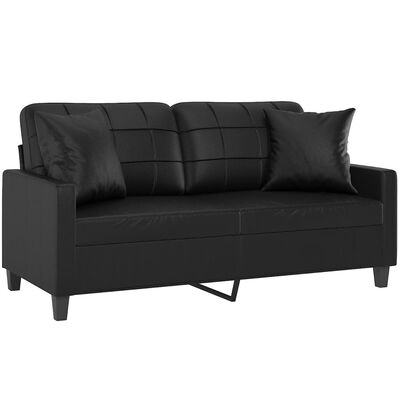 vidaXL Canapea cu 2 locuri cu pernuțe, negru, 140 cm, piele ecologică