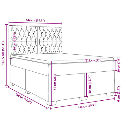 vidaXL Pat box spring cu saltea, verde închis, 140x190 cm, catifea