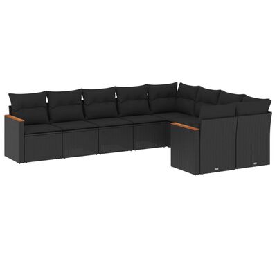 vidaXL Set mobilier de grădină cu perne, 9 piese, negru, poliratan