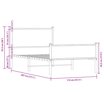 vidaXL Cadru pat metalic tăblie cap/picioare, stejar maro 107x203cm