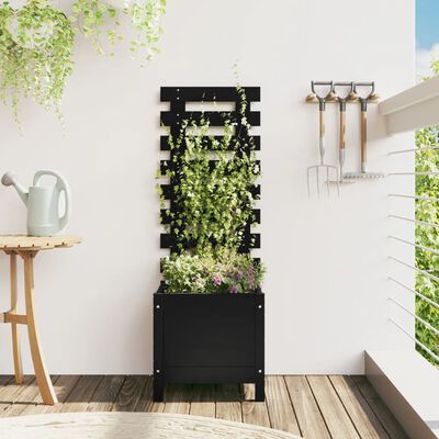 vidaXL Jardinieră grădină cu raft negru 39x39,5x114 cm, lemn masiv pin