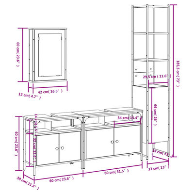 vidaXL Set mobilier de baie, 4 piese, negru, lemn prelucrat