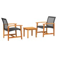 vidaXL Set mobilier bistro, 3 piese, poliratan negru/lemn de acacia