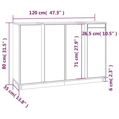 vidaXL Servantă, alb, 120x35x80 cm, lemn masiv de pin