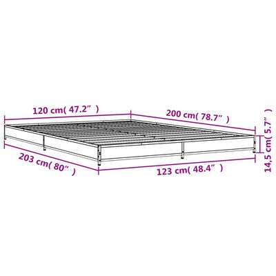 vidaXL Cadru de pat, stejar fumuriu 120x200 cm lemn prelucrat și metal