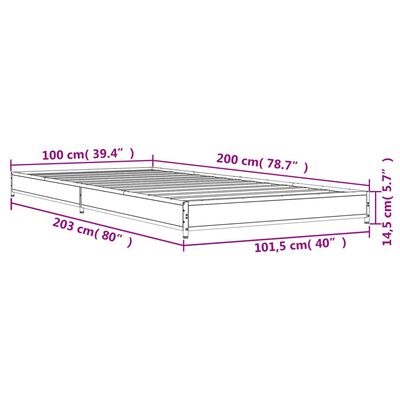 vidaXL Cadru de pat, stejar sonoma, 100x200cm, lemn prelucrat și metal