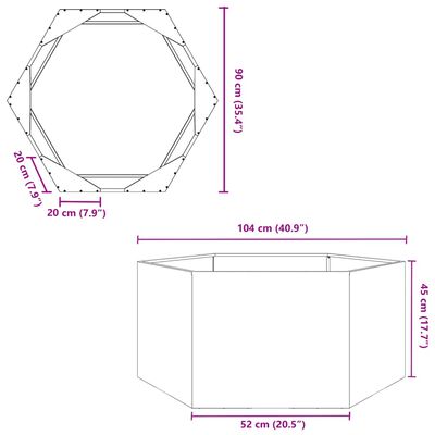 vidaXL Jardinieră de grădină 104x90x45 cm oțel inoxidabil hexagonal