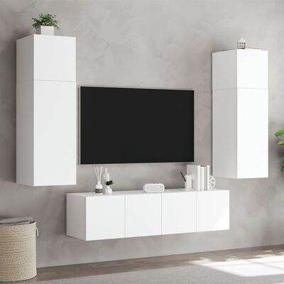 vidaXL Comode TV de perete cu lumini LED, 2 buc., alb, 60x35x31 cm