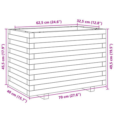 vidaXL Jardinieră grădină, maro ceruit, 70x40x49,5 cm, lemn masiv pin